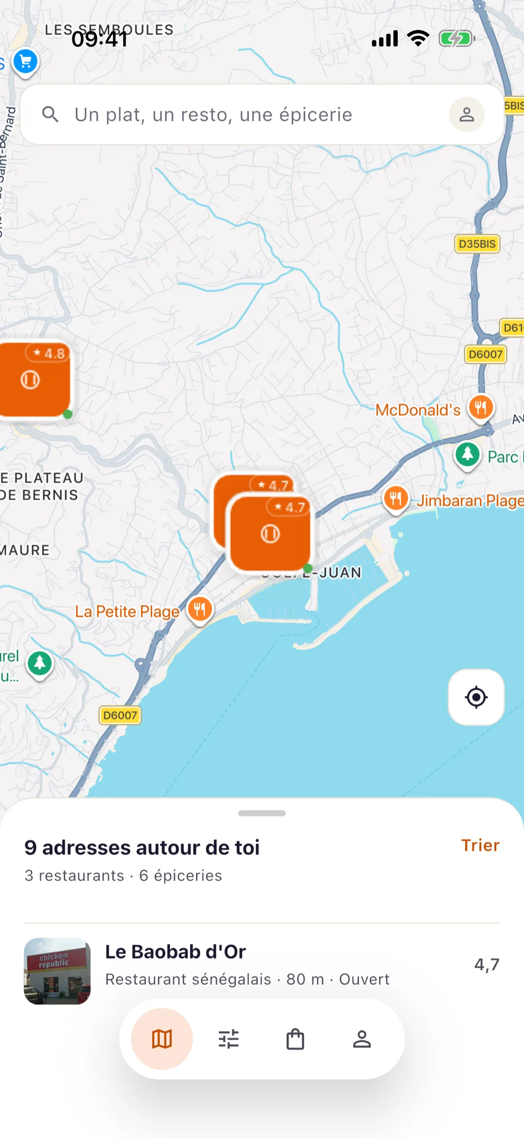 Écran carte de Makii — les commerces africains autour de soi