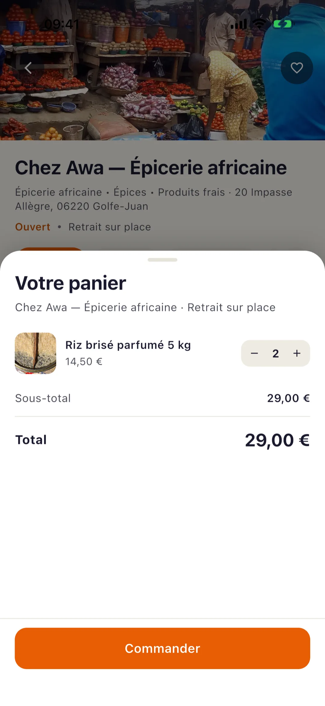Écran panier de Makii — un panier chez une épicerie africaine